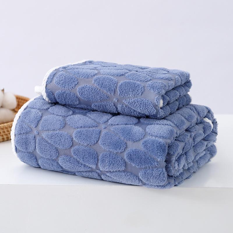 Coral fleece jacquard cloud grid towel bath towel set adult household face towel thickened water absorption