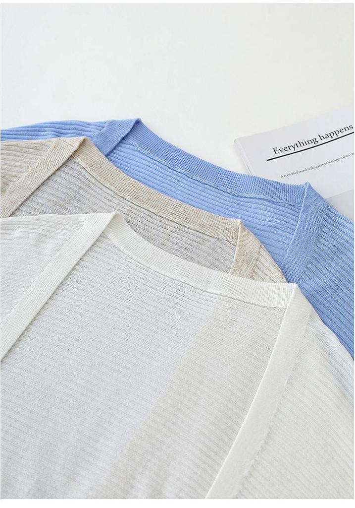 2026 Summer Women's Tencel Linen Knit Cardigan: Long Sleeve, Solid Color & Striped, No-Button Shawl Top
