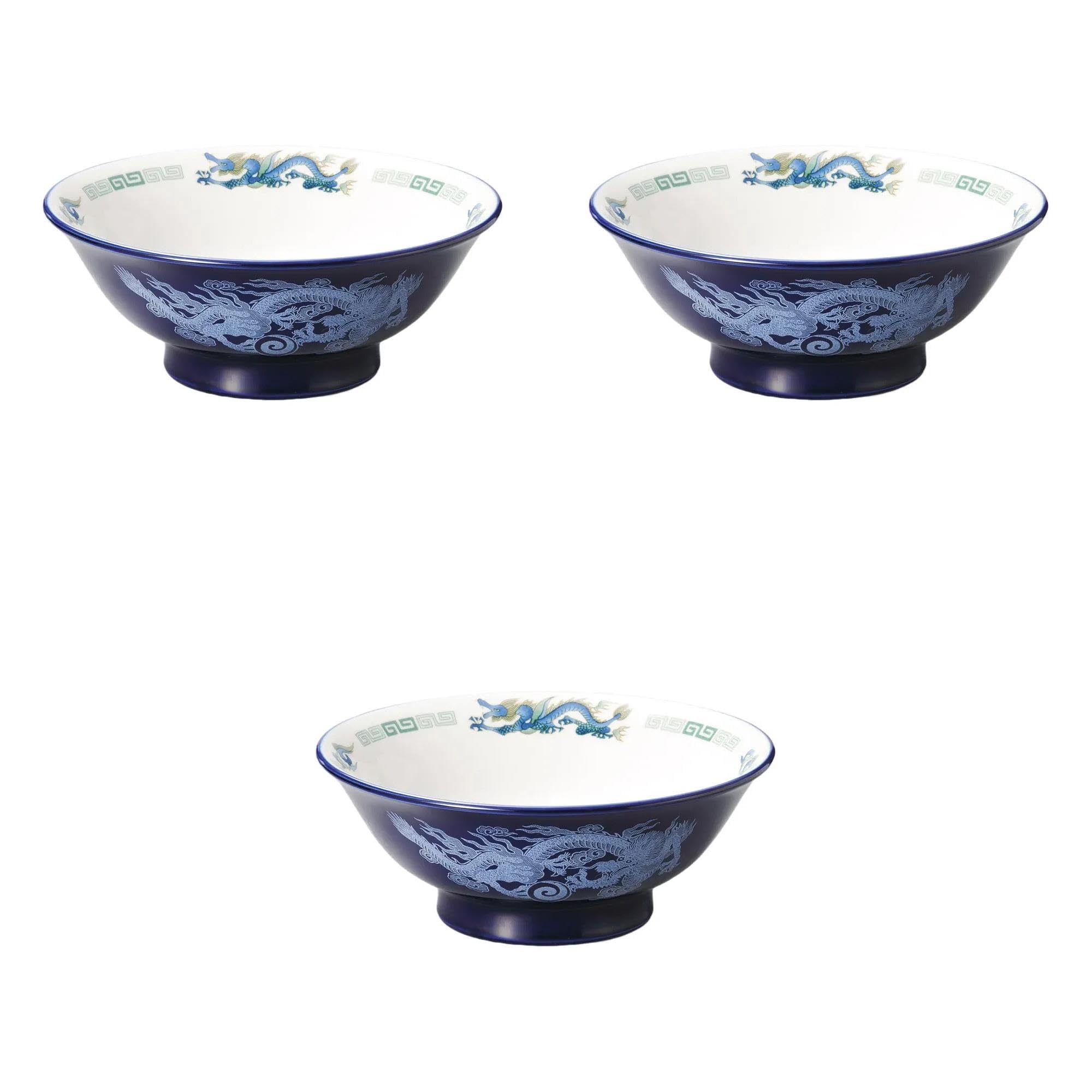 

Set of 3 Blue White Dragon Bowls x 8cm Ramen Bowls by Setomonohonpo 6.5 [20.3 (1100cc)]