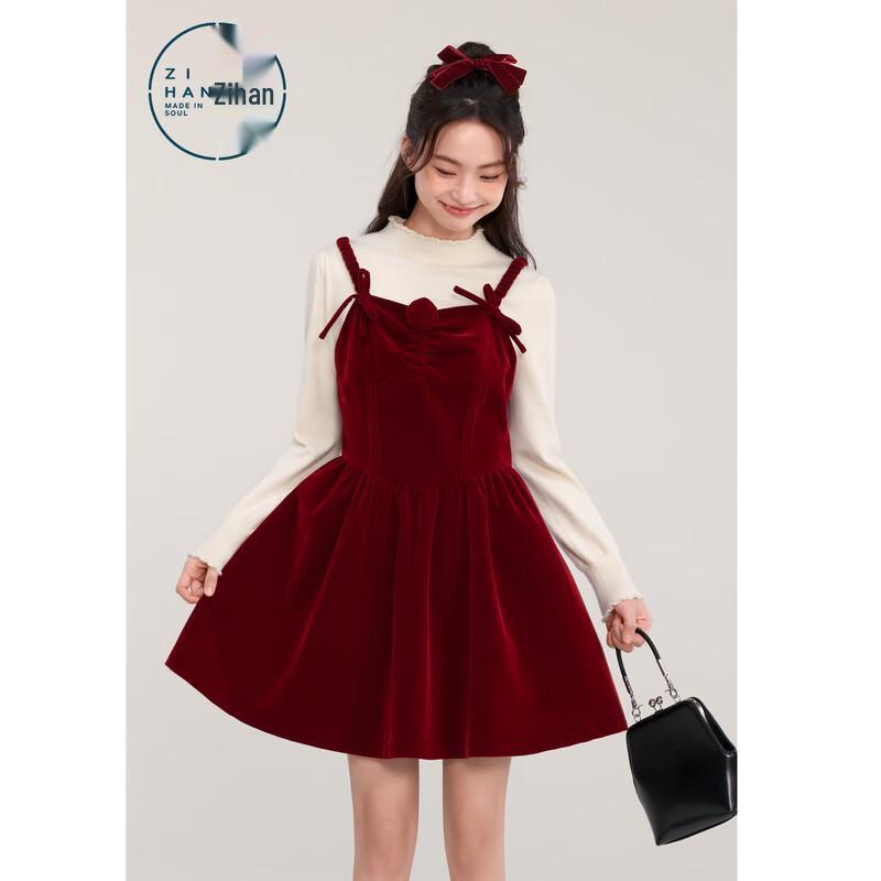 

ZIHAN Women s Velvet A-Line Cami Dress L