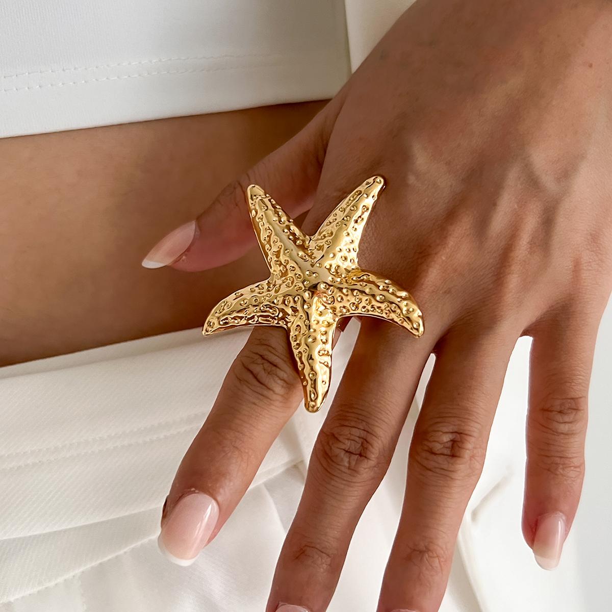 Salircon Преувеличенное Винтажное Большое Кольцо Звезда Луна Цветок для Женщин Трендовое Личностное Металлическое Панк Вечеринка Кольцо на Палец Украшение