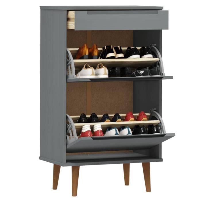 VidaXL Shoe Cabinet MOLDE Grey 59.5x35x103 Cm Pine Wood 350527