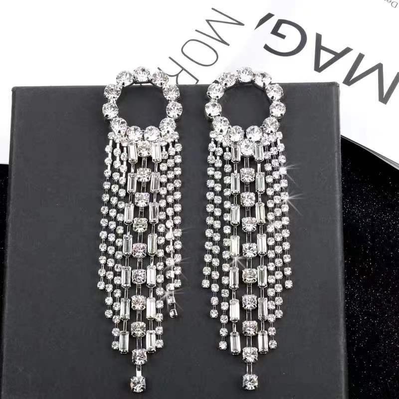 S925 Silver Needle Korean Fashion Diamond Tassel Earrings for Women