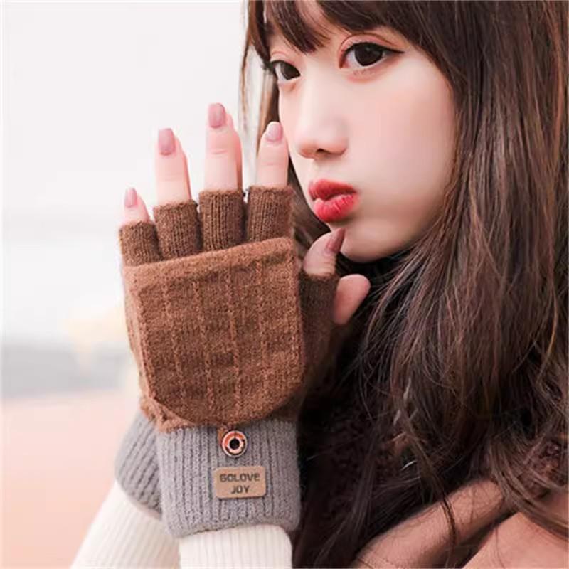 Half finger flip lady cute fleece cold-proof wool dew finger half writing