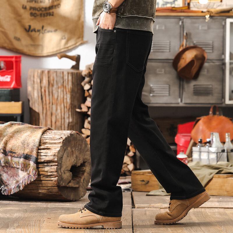 Jie Leinuo Men's Japanese Retro Loose Straight Jeans