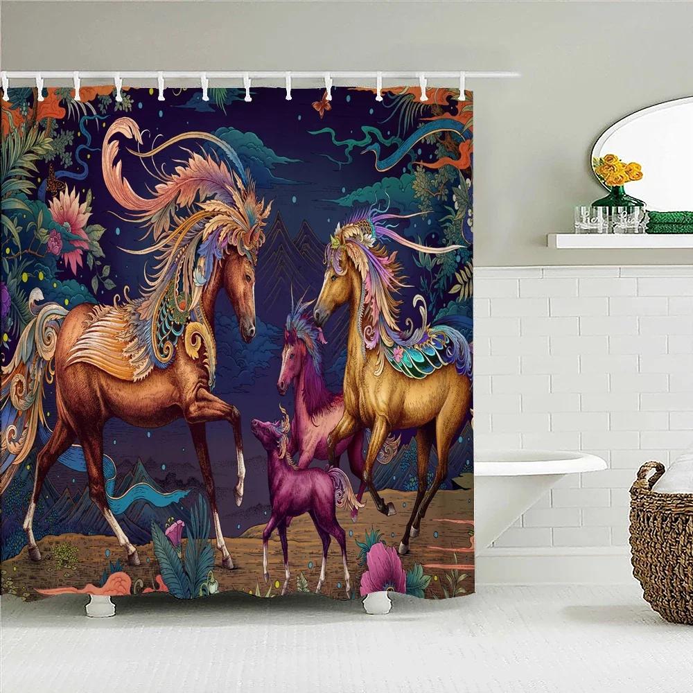 Duschvorhang im japanischen Stil 3D-Tuschemalerei Badezimmervorhang Wasserdicht mit Haken 180*240CM Duschvorhang Polyestergewebe