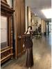 Women's Off-Shoulder Mesh Patchwork Pleated Dress - Slim Fit Waist-Cinching Long Skirt, Sexy Spring Style 