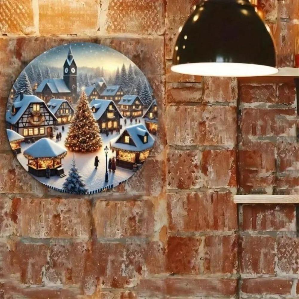 Vintage Winter Village Metal Wall Art Weather Resistant Home Cafe Decor