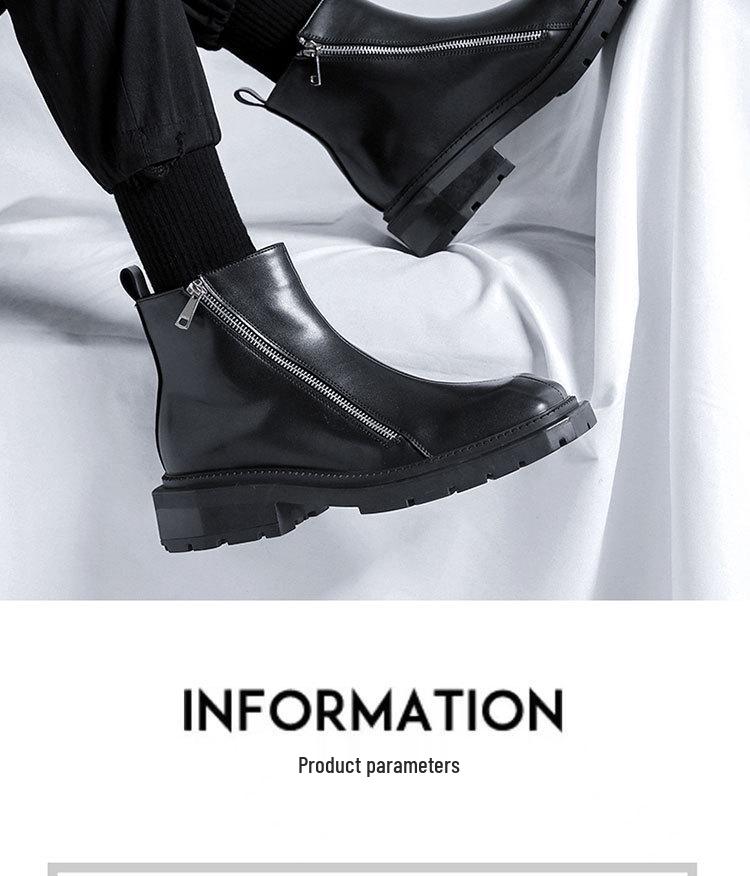 2025 Autumn Men's Mid-Heel Square Toe Martin Boots with Side Zipper