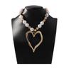 Fineins Exaggerated Hollow Big Love Fashion Round Bead Mixed Color Imitation Pearl Necklace, Simple and Versatile Women's Collarbone Chain