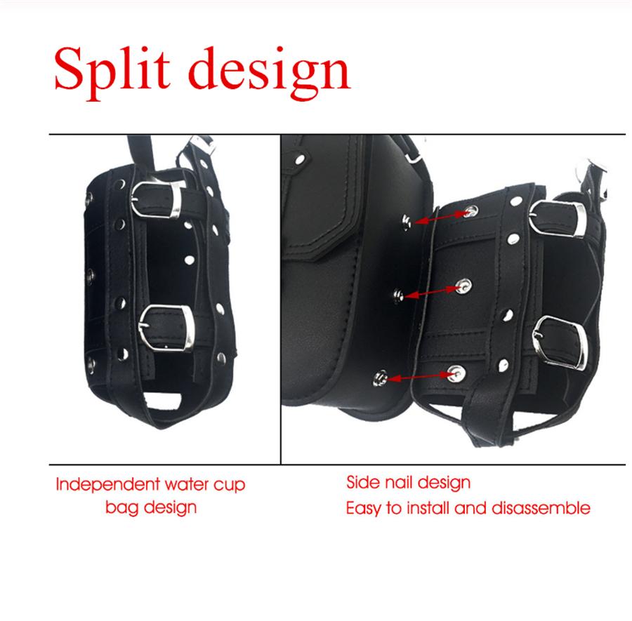 Pair Universal PU Leather Motorcycle Saddlebag Side Tool Luggage Bags Saddle Bags for Honda/Suzuki/Kawasaki/Yamaha With Cup Holder