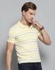 Monte Carlo Mens Striped Yellow Collar Neck Half Sleeve T-Shirt