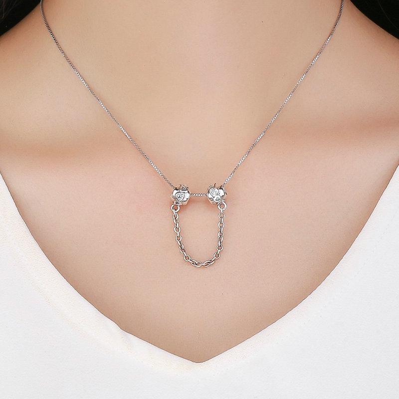 Charm S925 Sterling Silver Safety Chain Positioning Buckle Collection Fashion Beaded Bracelet Silver Accessories