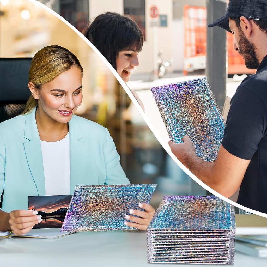 Holographic Bubble Mailers,30 Pcs Metallic Bubble Mailers,6.5 x 9 Inch Poly Padded Envelopes,Waterproof Self Sealing Cushion Envelopes for Mailing
