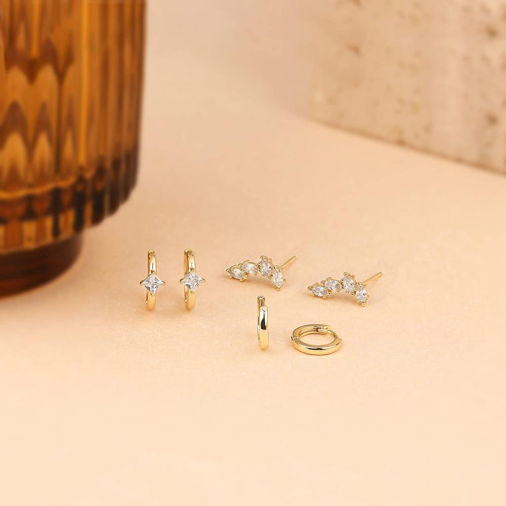 3pcs Trendy Zirconia Earring Stacks for Sensitive Ears Zircon Cartilage Tragus Accessories Handmade Ear Studs Accessory