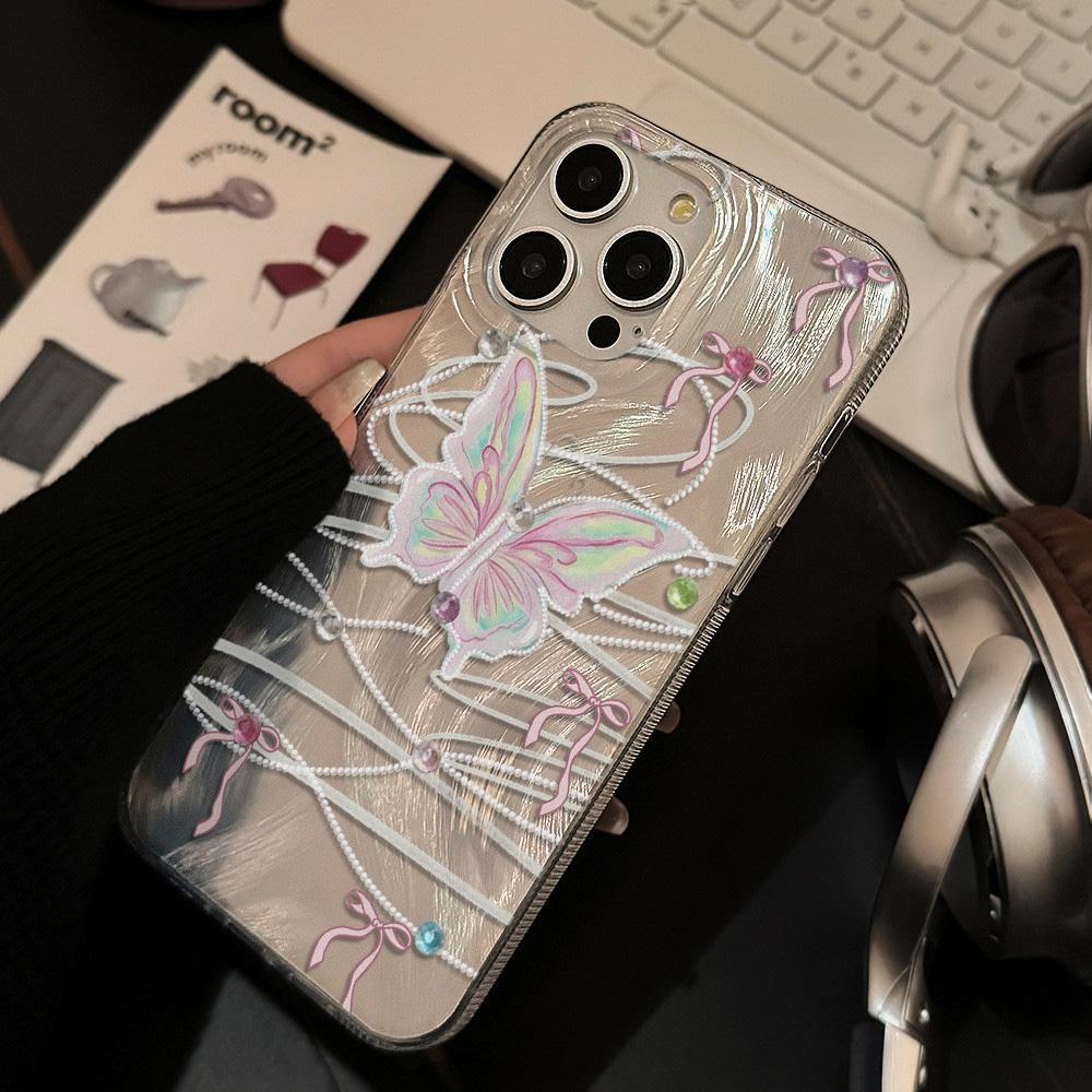 Feather Luster Phone Case for Samsung A53 A14 A33 A12 A32 S24 S23 Plus S20 S21 FE for iPhone 17 15 16 13 Pro 17 16 Pro Max Butterfly Bow Phone Case
