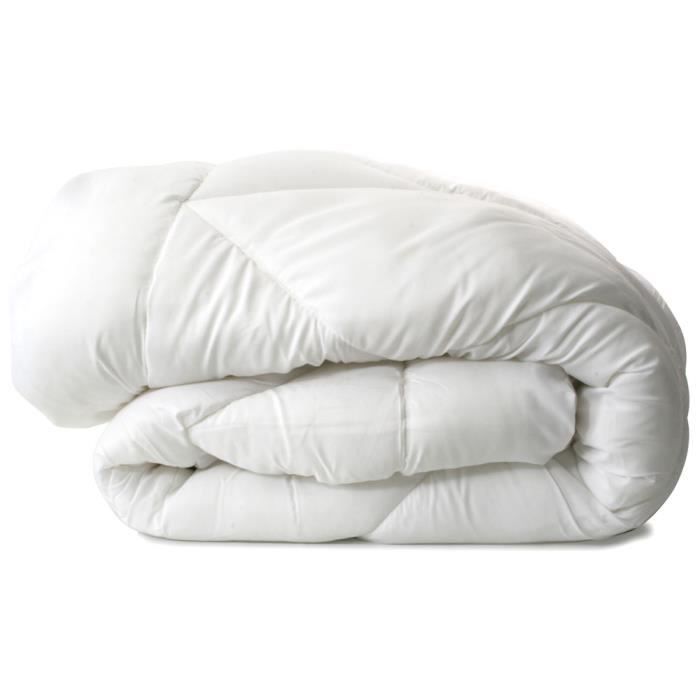 Couette blanche microfibre 220x240 cm - Anti-acariens - 350 grs/m2 - Interieur fibres creuses siliconnée - Piquage losanges