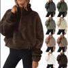 Women's Half Zip Fleece Pullover, Cozy Hoodie with Pockets, Solid Color Sweatshirt