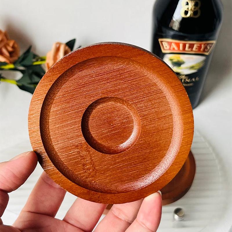 Whiskey coaster, spinning cup base, rotating tumbler base, cup holder, walnut-colored coaster