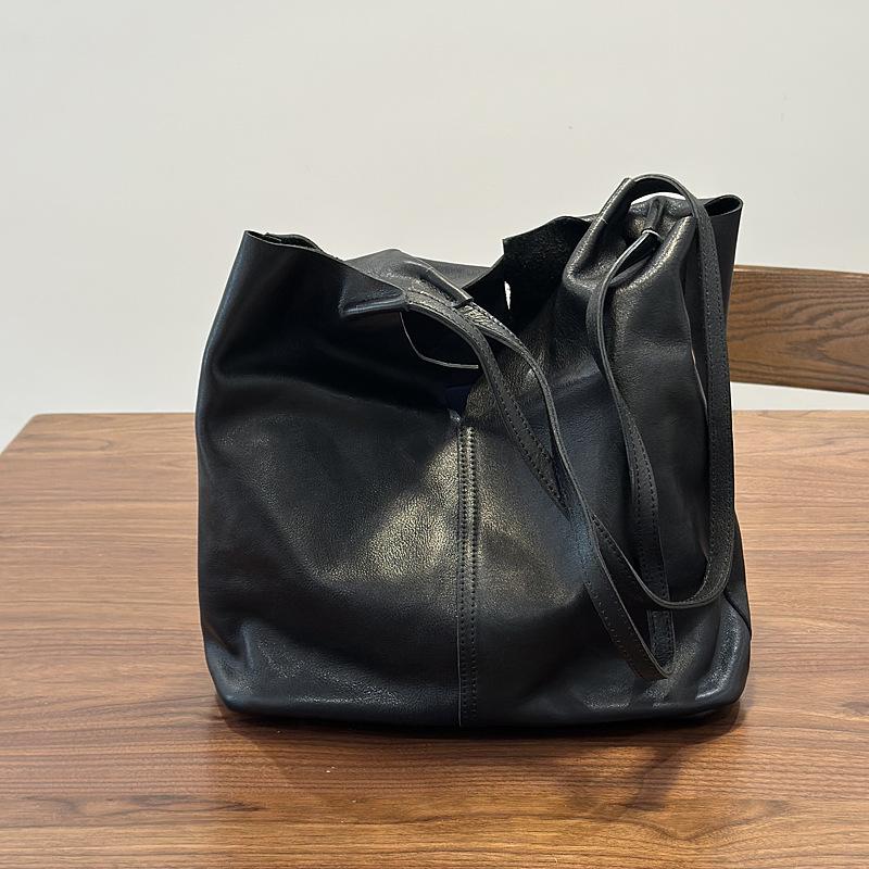 Johnature Ręcznie robiona torba typu tote na co dzień, wszechstronna torba na ramię do dojazdów, duża pojemność, torebka z prawdziwej skóry