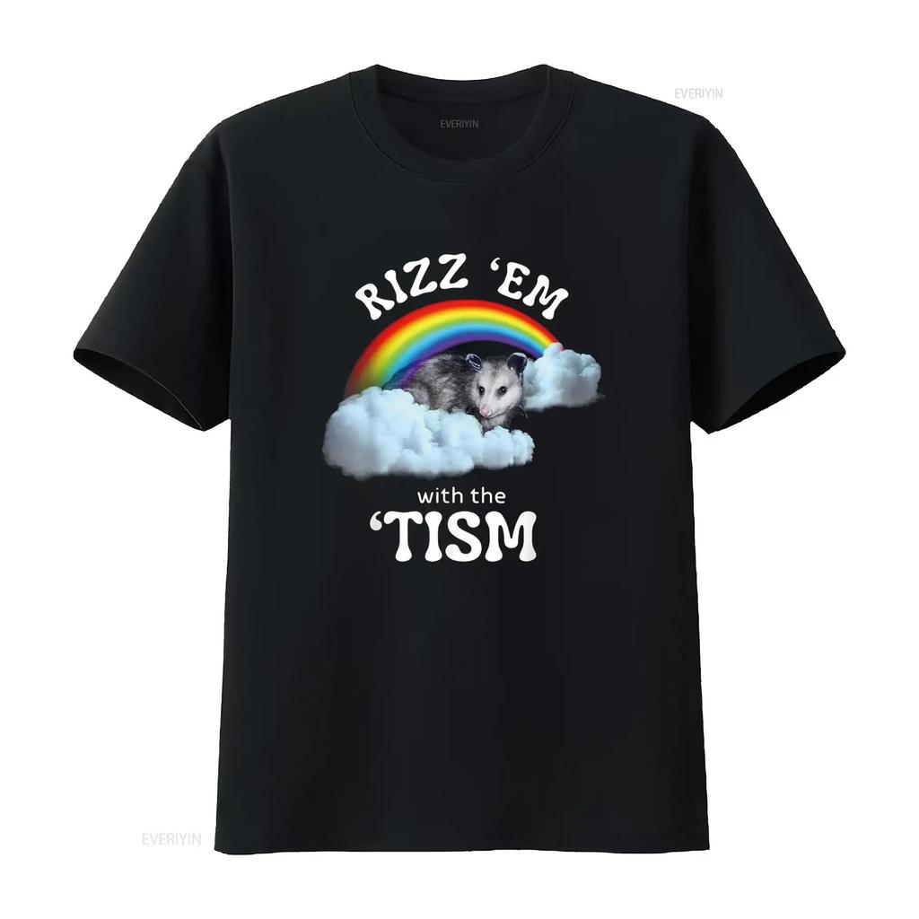 Autism Funny Rizz Em With The Tism Meme Autistic Opossum T Shirt vintage Washed Slightly Stretched homme fashion graphic