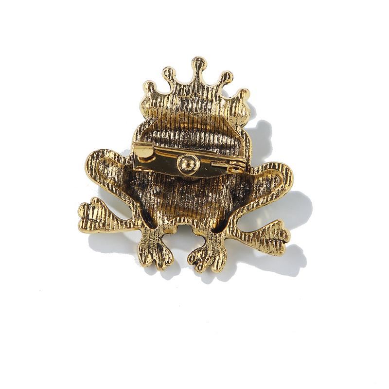 Fashion Crown Frog Brooch Green Enamel Inlaid Rhinestone Jewelry Pin Non-fading for Women Men Scarf Hat Outfit Decor