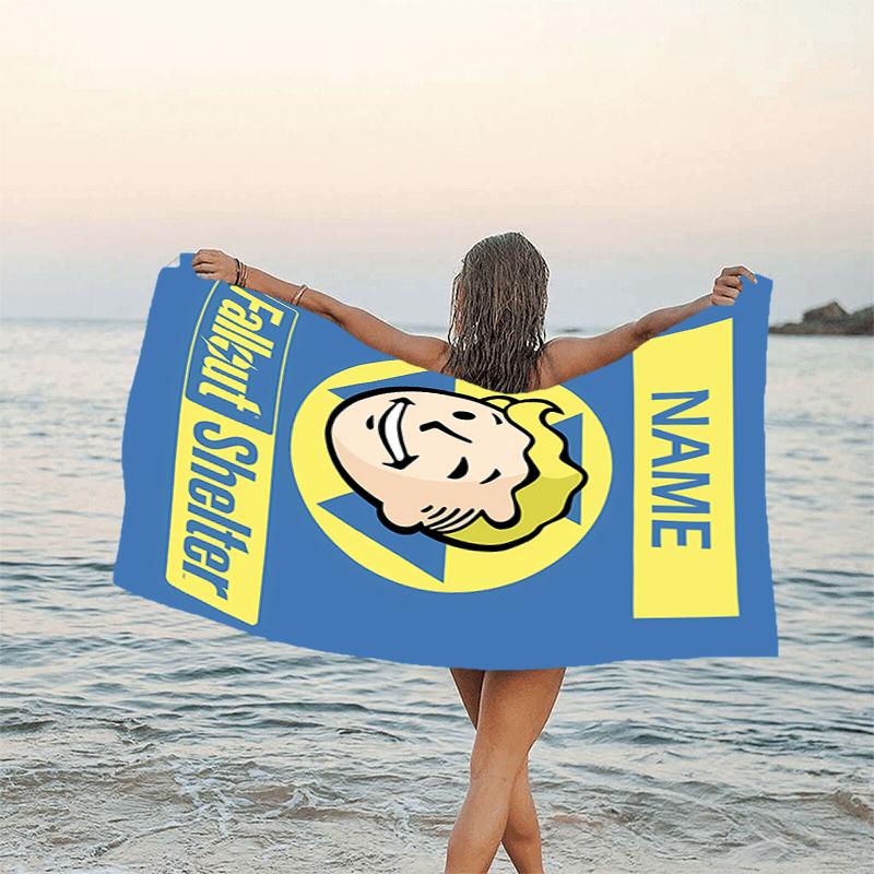 1pc NUKA-BOMBS Fallout Beach Towel with Custom Name, Beach/Swimming/Bath/Picnic/Camping Towel, Suitable for Seaside Beaches
