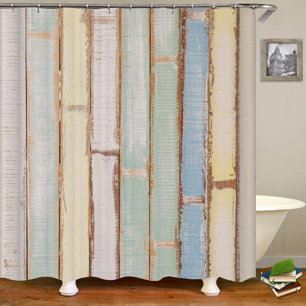 Rustic Shower Curtain, Vintage Vertical Wood Planks Distressed Rustic Hardwood Design,Fabric Bathroom Curtain Decor with Hooks