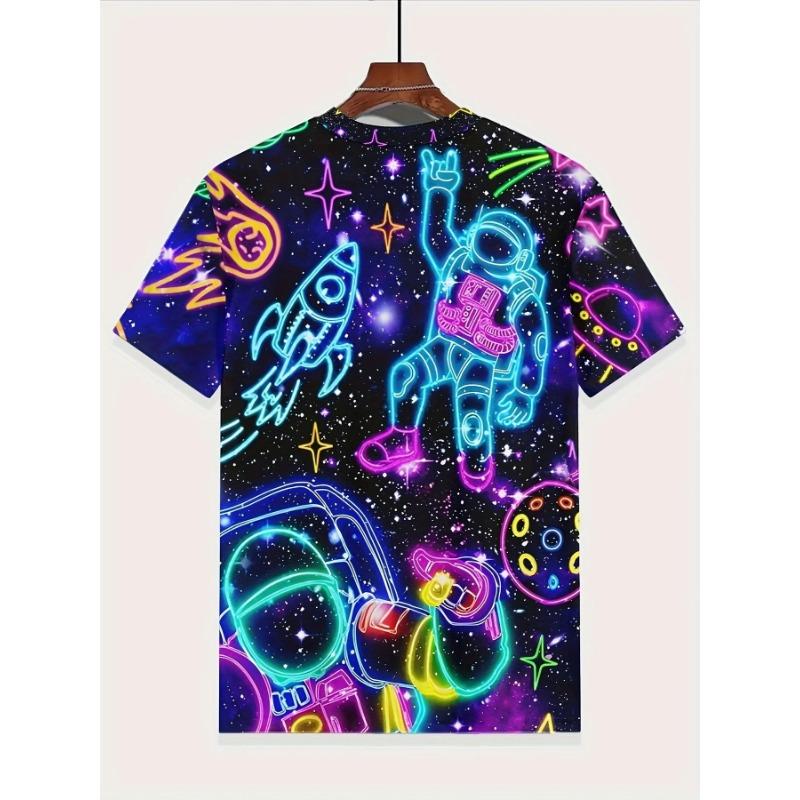 Children's Color Astronaut 3D Digital Printing Summer Boys' Comfortable Casual Versatile Short-Sleeved T-Shirt Shirt Random Colo