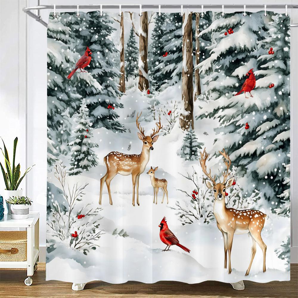 Merry Christmas Shower Curtain Bath Curtain Elk Santa Claus Christmas Printed Polyester Bathroom Curtains for Home Decor curtain