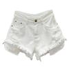 2026 Women's High-Waisted White Denim Fringed Shorts: Stylish A-line Summer Hot Pants