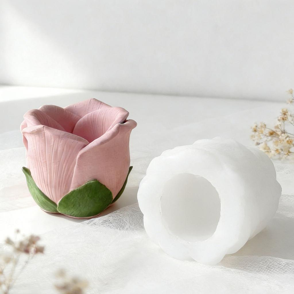Silicone Mold Flower Shape White Diy Candle Holder Mold Rose Flower Cup Mold Silicone For Home Decor Aromatherapy Decoration