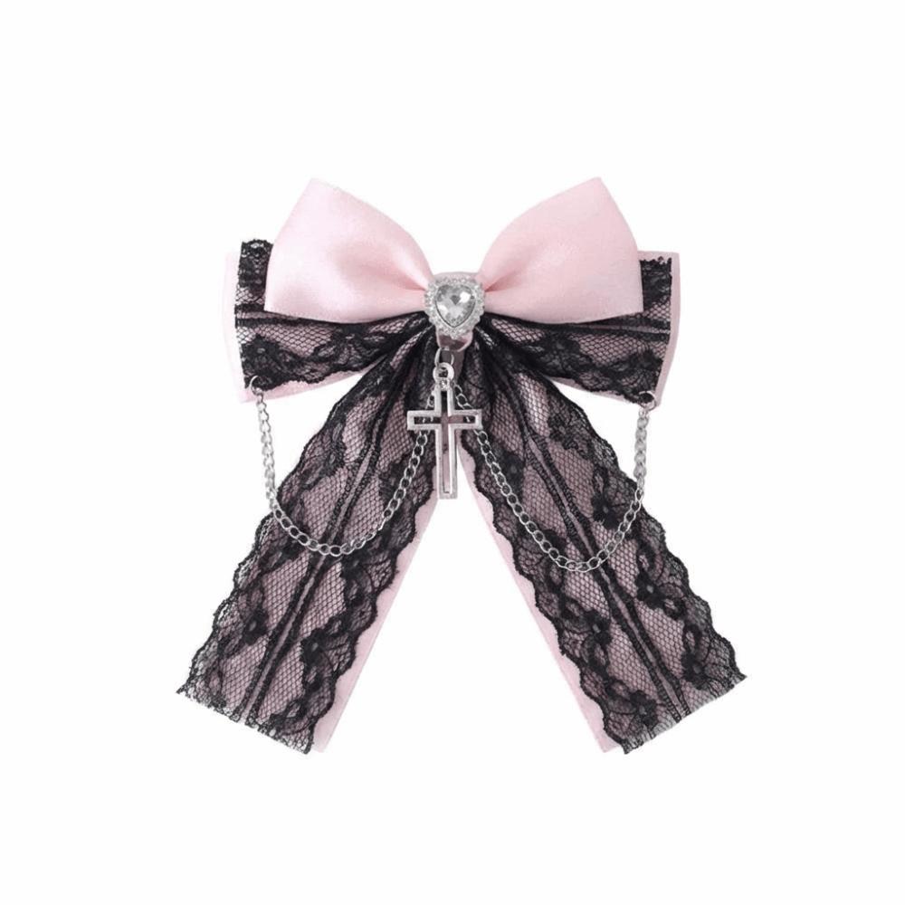 Cute Bow Cross Pendant Gothic Hair Clip Exquisite Lace Design Bag Charm Lolita Hair Accessories Japanese Style Y2K Hair Clip