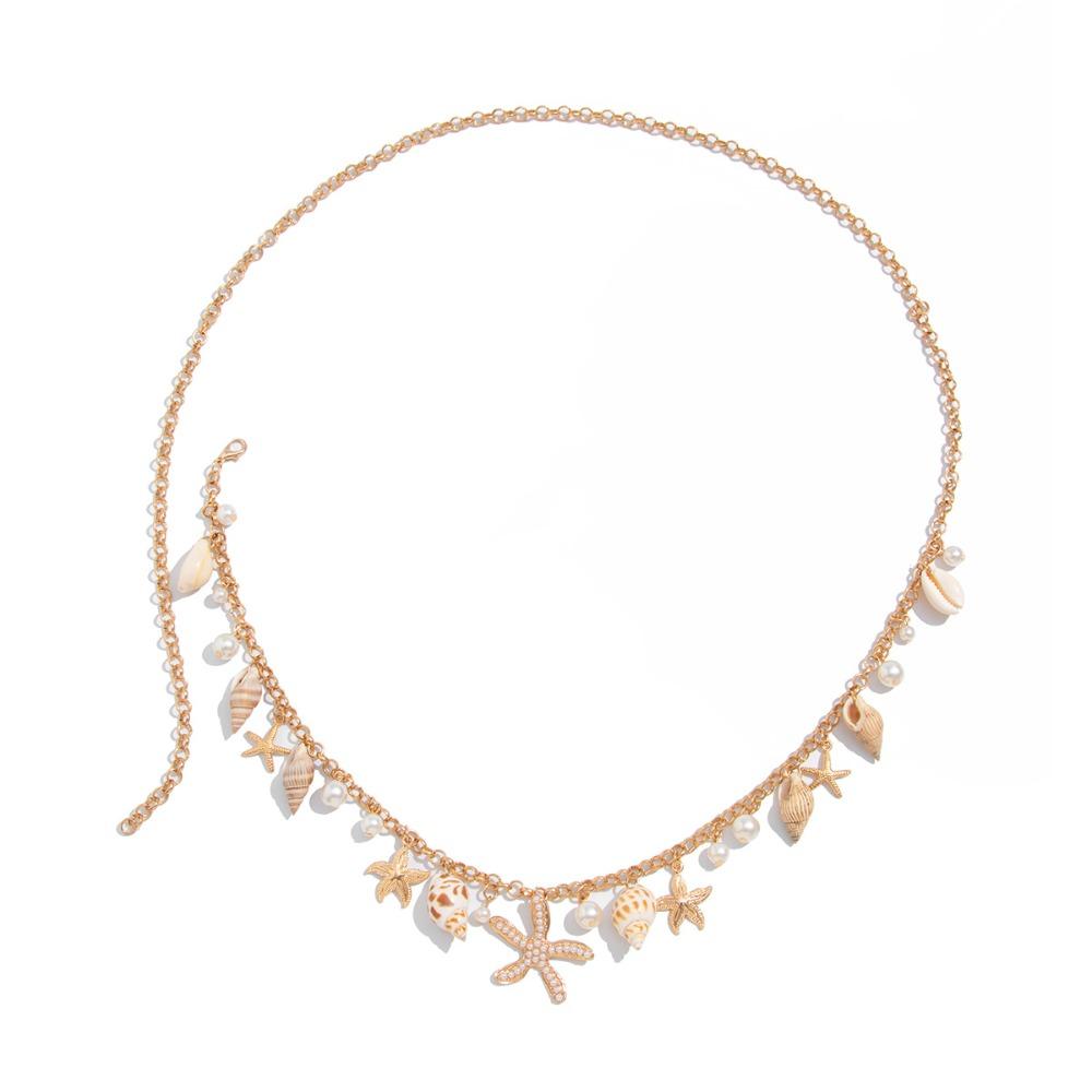 Imitation Pearl Beach Shell Waistband Adjustable Women's Necklace Shell Starfish Waist Chain  Women