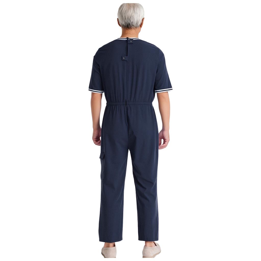 Mono Adaptativo con Cremallera para Hombre Cuello Redondo Media Manga Cintura Elástica Cremallera Trasera Invisible Bolsillo con Solapa Fácil de Poner