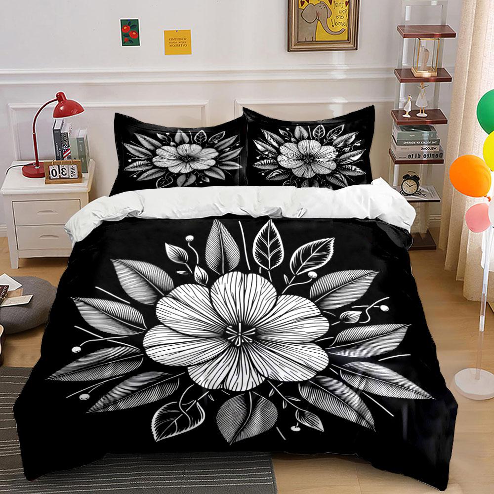 White floral, leafy pattern. Bedding sets Duvet cover sets Duvet covers Pillowcases(1 * Duvet Cover 2 * Pillowcases without duvet insert)