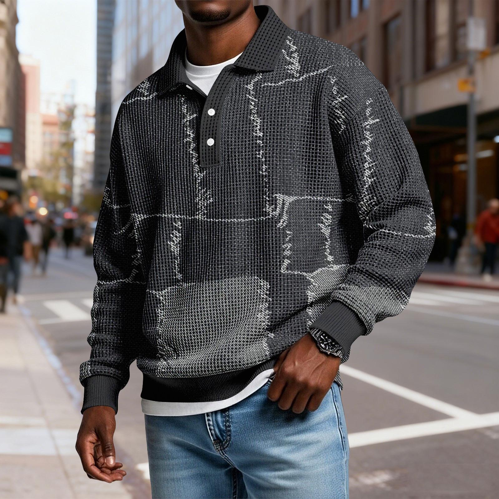 

Мужская повседневная рубашка свободного кроя с воротником на пуговицах и длинными рукавами L