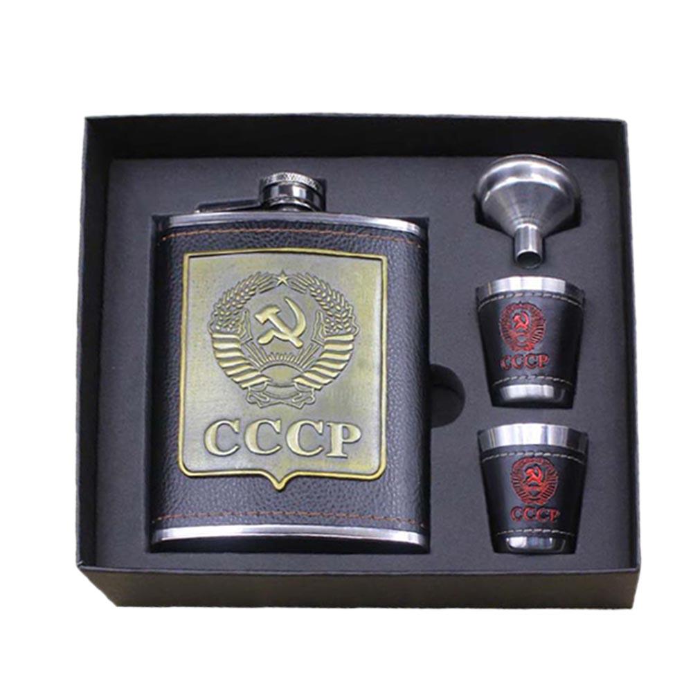 8oz Stainless Steel Alcohol Hip Flasks Faux Leather Whiskey Wine Bottle Funnel Cups Kit