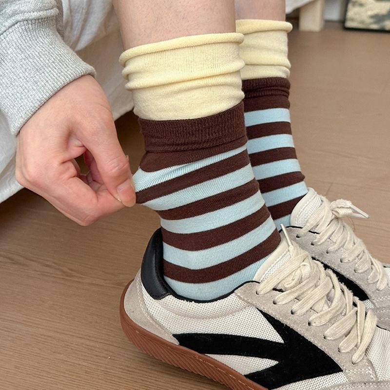 Retro Striped Socks Women Medium Tube Socks Spring And Autumn Cotton Stockings Korean Stockings Japanese Socken