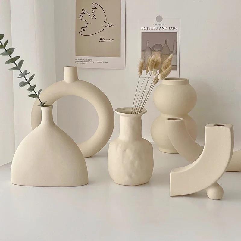 Modern Simple Ceramic Art Vase Dried Flowers Flower Arrangement Ornament Bedroom Desktop Home Decor Pography Background Decor