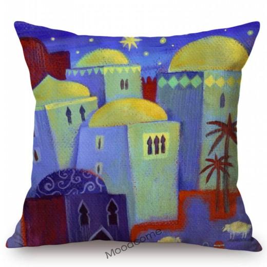 Lovely Cute Muslim Cartoon Ramadan Eid Mubarak Mosque Arabic Middle East Mediterranean Sofa Pillow Case Linen Cushion Cover Case