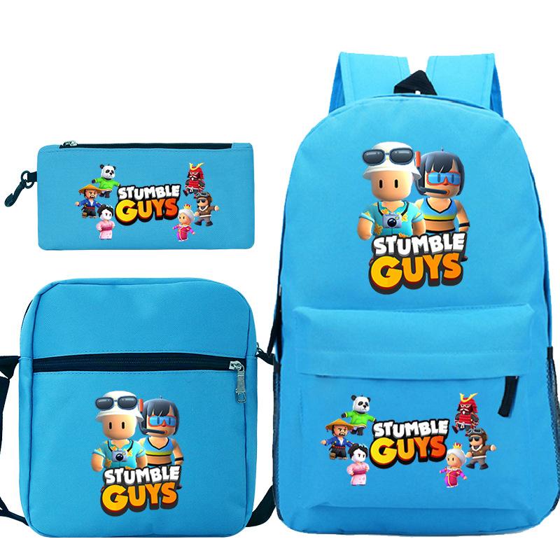 New Stumble Guys Game Merchandise Printed Student Backpack Three-piece Set Boys and Girls School Bag Set