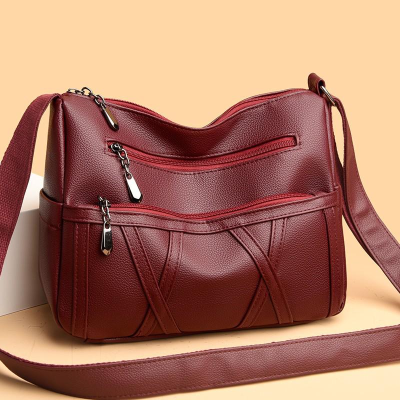 Genuine Leather Multi-Layer Women's Crossbody Bag - Soft, Versatile, and Spacious for Middle-Aged and Elderly Mothers