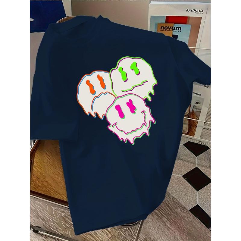 

European sizes Summer New Trend Cartoon Joyful Print Casual Short Sleeve T-Shirt - Fashionable and Versatile Casual Top 164cm чорний
