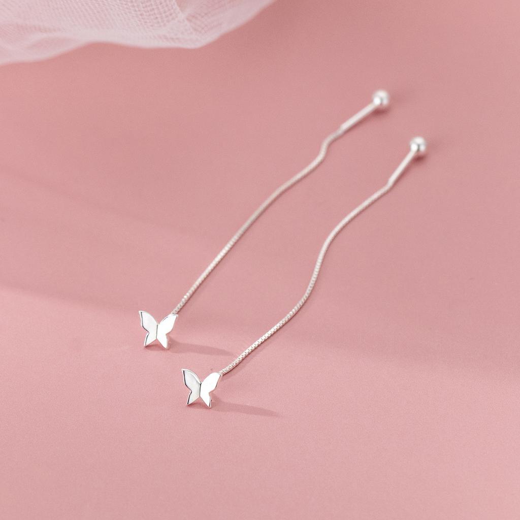 Fashion Jewelry 925 Sterling Silver Flower Heart butterfly Zircon Long Tassel Chain Gold Plated Ear Wire Earrings Women Girls
