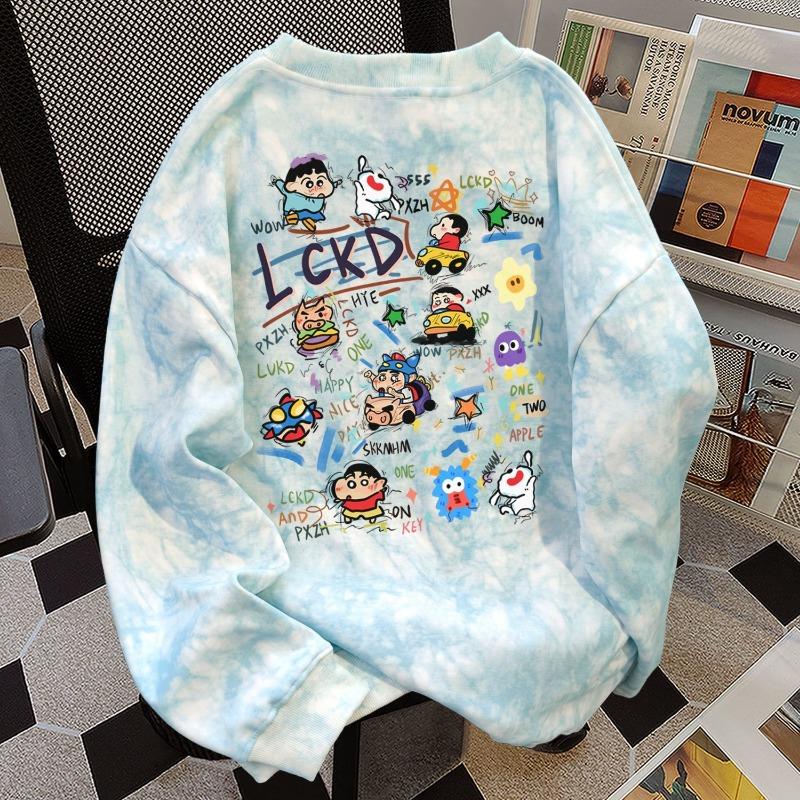 

Женский свитшот из чистого хлопка в американском уличном стиле, с круглым вырезом, тай-дай, осенне-зимний, свободный, повседневный топ M синий