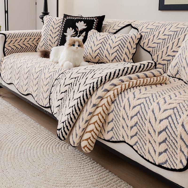 Shu Cotton Lint Thickened Plush Sofa Cushion Universal In All Seasons  New Autumn And Winter Non-Slip Warm Cover Cloth Advanced Cover