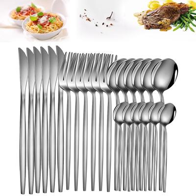 24pcs Dinnerware Set Stainless Steel Steak Knife Fork Coffee Spoon Teaspoon Flatware Dishwasher Safe Kitchen Tablewar
