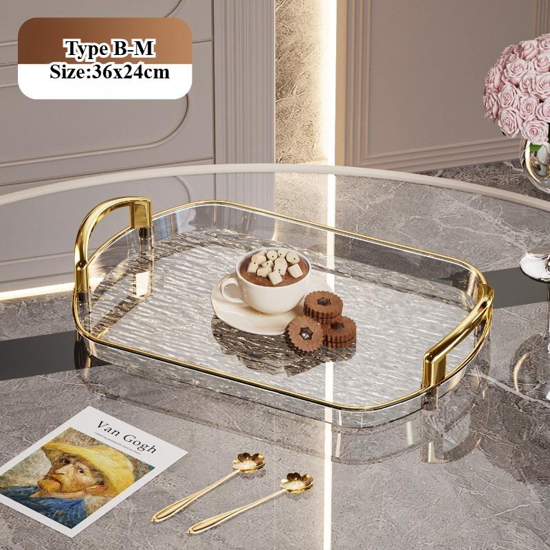 Clear Plastic Serving Tray PET Material with Handles Versatile Dining Tea Serving Platter for Home Restaurant Cafe Decorate