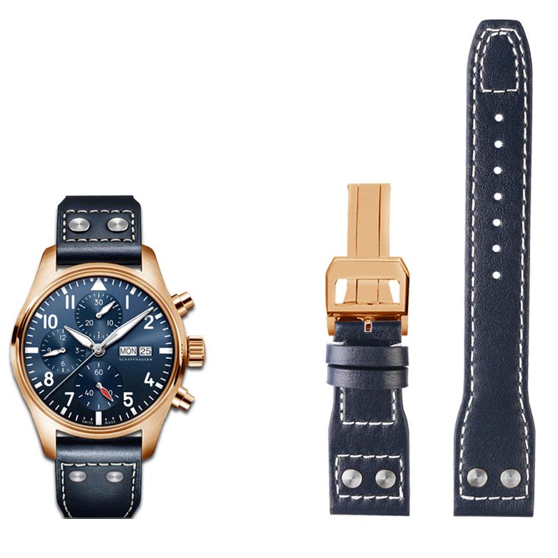 21mm 22mm Genuine Leather Watch Band For Iwc Big Pilot Flamethrower Little Prince Mark 18 Strap Willow Nail Bracelet Blue Black